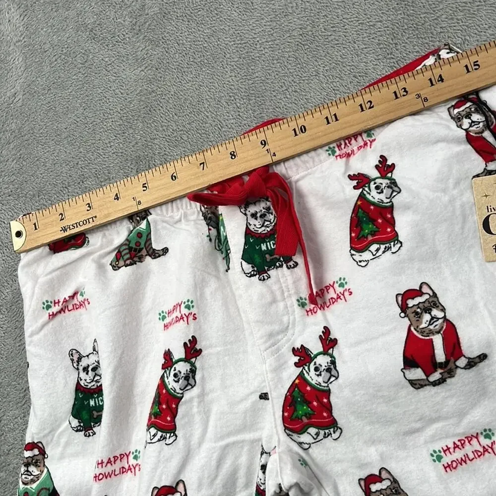 NEW PJ Salvage S‎ 100% Cotton Ivory Happy Howlidays Allover Bulldog Dog Print